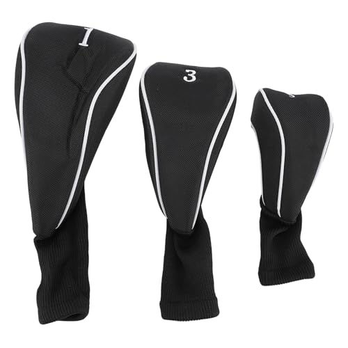 ドライバーとフェアウェイウッド用ヘッドカバー3点セット、伸縮性のあるネックヘ??ッドカバー、厚い素材の保護カバー、クラブにぴったりフィット (Black)