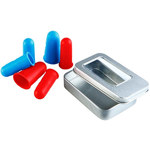 Coobey 12 Pieces Silicone Finger Protectors Hot Glue Gun Finger Caps With Silver Metal Case For Hot Glue Wax Rosin Resin Honey Adhesives Scrapbooking Sewing In 3 Sizes(Red And Blue) #TOP5
