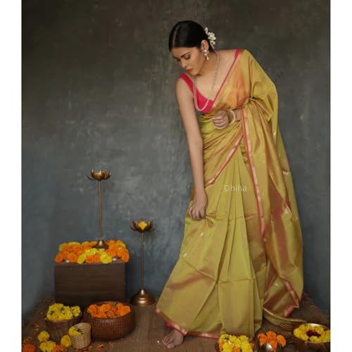 Image of Original Maheswari Cotton Silk Saree for Women | Kanjivaram Pure Silk Cotton Sari with Blouse | Zari Work | Tassels | Handloom Weave