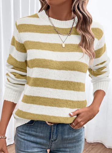 Image of Dokotoo Sweaters for Women 2026 Crewneck Striped Cute Color Block Fall Winter Knitted Pullover Tops