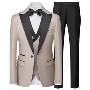 Mens Suit 3 Piece Tuxedo One Button Slim Fit Tuxedo Suit Set Blazer Jacket Vest Pants Set for Prom Business