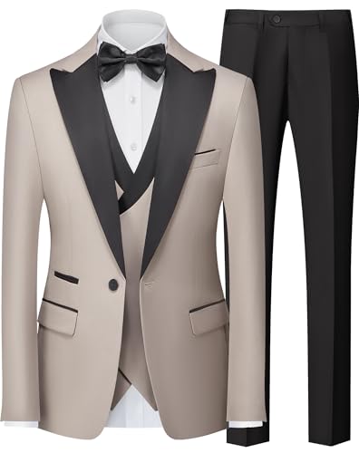 Mens Suit 3 Piece Tuxedo One Button Slim Fit Tuxedo Suit Set Blazer Jacket Vest Pants Set for Prom Business