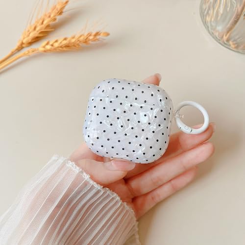 Image of MINSCOSE for Cute Glitter AirPods 4 Case,Retro Shell Pattern Polka Dot Aesthetics Design with Trendy Keychain Ring,Soft TPU Protective Cover with Cleaner Kit for AirPods 4-White