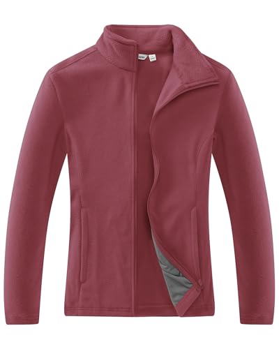 33,000ft Damen Fleecejacke mit Durchgehendem Reißverschluss Stehkragen Damen Leichte Fleece Jacke Outdoor Damenjacke für Wandern und Freizeit,Rostrot M