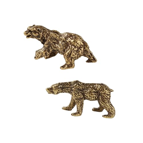 NOIAFZY 2pcs Solid Brass Polar Bear and Brown Bear Desktop Ornaments, Antique Bronze Finish