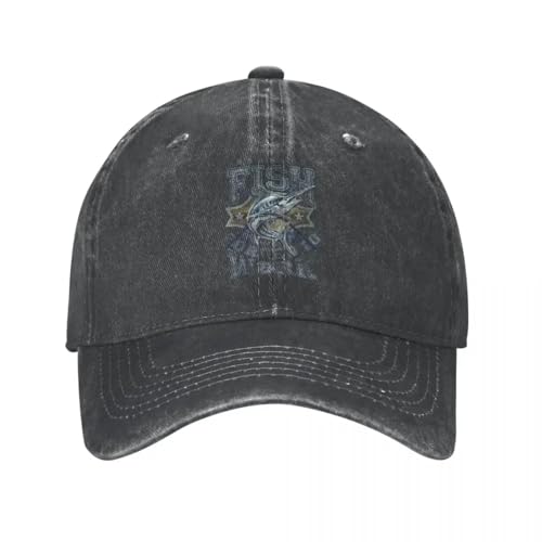 Casquette de baseball denim usé imprimé Né à Fish style snapback lavé