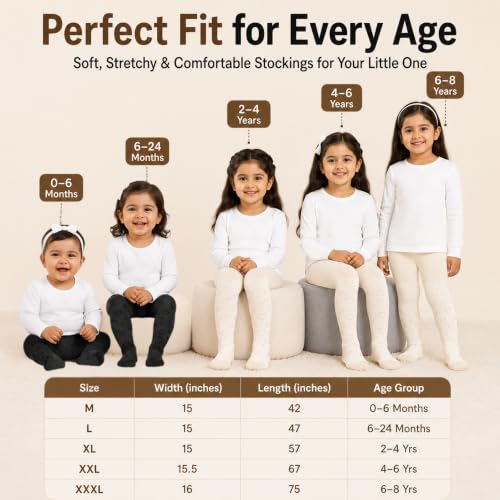 Image of THE LITTLE LOOKERS Baby Tights Thick Toddler Baby Girl Seamless Knit Leggings Thick Solid Cotton Stockings Footed Pants Pantyhose for Years Baby