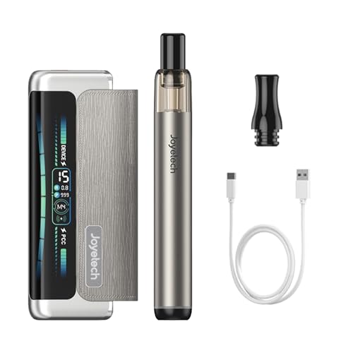 JOYETECH eRoll Slim Pro Vape Kit Cigarette Électronique 2000 mAh Powerbank Chargement magnétique sans fil Écran LCD incurvé HD Starter Kit sans Nicotine sans Tobac sans e-liquid Argent
