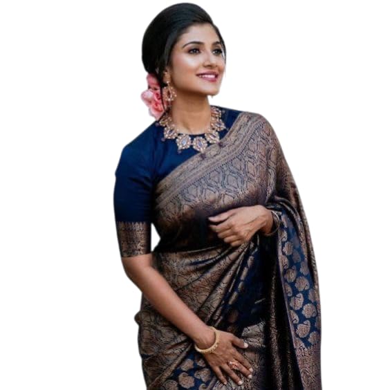 Image of Flosive Women's Present Banarasi Soft Lichi Silk Saree Beautiful Jacquard Rich Pallu Design Work Zari Woven Kanjivaram Silk Style Saree With Soft Lichi Silk Blouse Piece Ayn Royal Mix