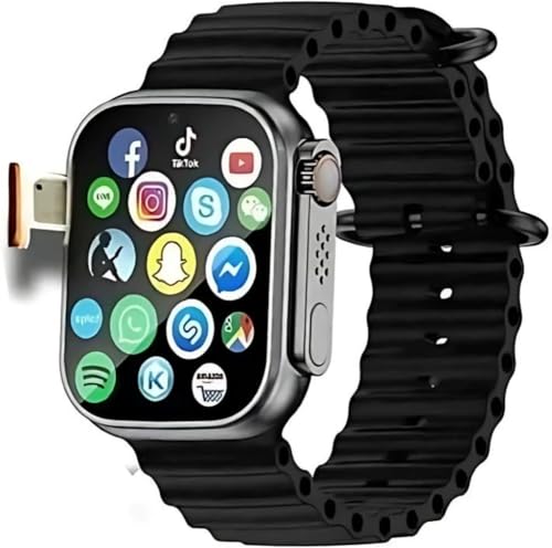 Image of Smartwatch with 49mm Display, Black Silicone Band, Compatible with iOS and Android for Men & Women