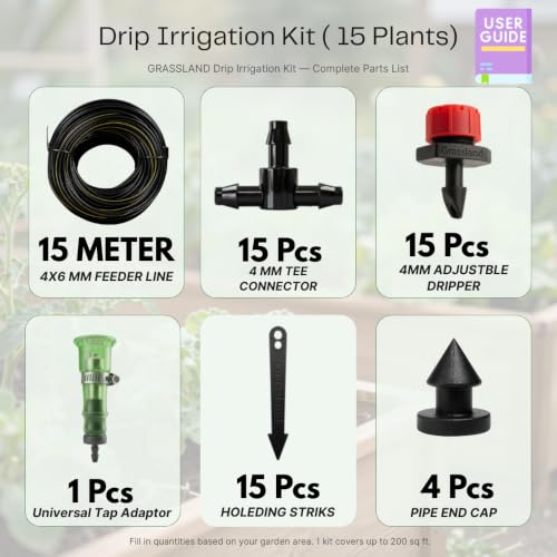 Image of GRASSLAND - Drip Irrigation System for 15 Plants, Self Automatic Watering Garden Hose Kits With Adjustable Dripper (15 Plants Drip Kit)