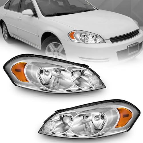 WEELMOTO Headlights for 06-13 Chevy Impala, for 14-16 Chevy Impala Limited,for 06-07 Chevy Monte Carlo,Chrome Housing Amber Reflector Left+Right Side