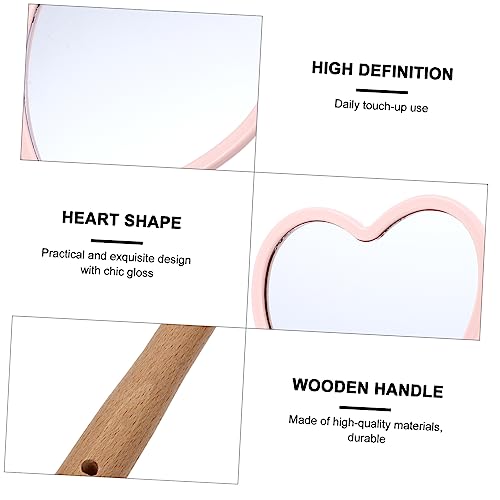Espejo de Maquillaje Portátil con Mango de Madera en Forma de Corazón miniatura 2