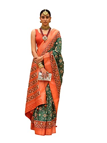 Sari de luxe en soie vert foncé confection traditionnelle 8311