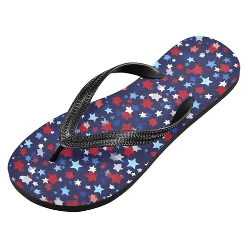 ALAZA Red Blue Star Pattern Flip Flops for Women Fashion Beach Slippers Comfort Mens Flip Flops Non-Slip Rubber Shower Slippers Sandal for Hotel Travel Sport,XS2