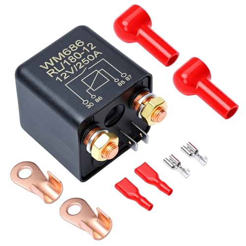 APIELE Batterie Trennrelais Relais 12 V 250A 4-Polig Für Pkw LKW Kfz Auto Boot Camping Wohn mit 2Pin Footprint + 2 Anschluss + 2 roten Schutzkappen für Steuerbatterie EIN/AUS
