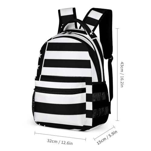 Travel Bookbag Set with Lunch Bags and Cosmetic Bag American Flag Patriotic USA Black And White Line Pattern Backpack with Lunch Box Storage Bag Backpack Bookbag Set2