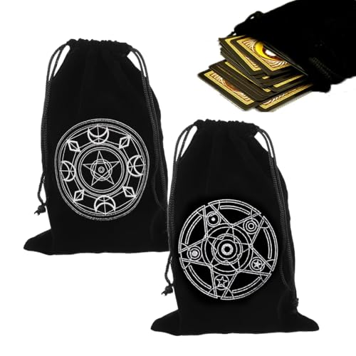 DOKRIN Bolsas de aseo, 2 bolsas de terciopelo con cordón para cartas de tarot bolsas para dados joyas de cristal de tarot (negras)