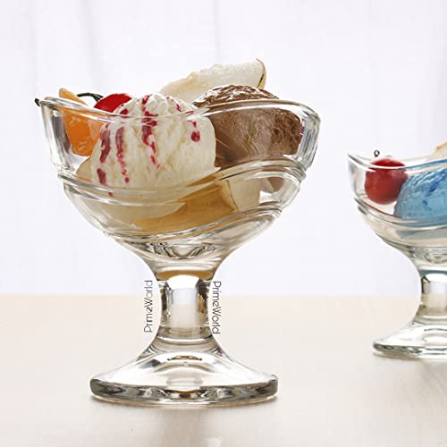 Image of PrimeWorld glass European 120 ml Lotus Ice Cream Bowl, Dessert Cup for Sundae, Sweets,Snacks, Fruit, Pudding, Nuts or Dip, Serving Bowls Set of 6 Pcs Lead Free and BPA Free etc