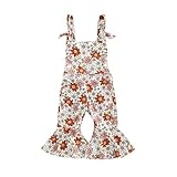 Emmababy Baby Girl Bell Bottoms Romper Toddler Floral Overalls Suspender Flare Pants Sleeveless Strap Jumpsuit Fall Clothes(O#02#White,6-12 Months)