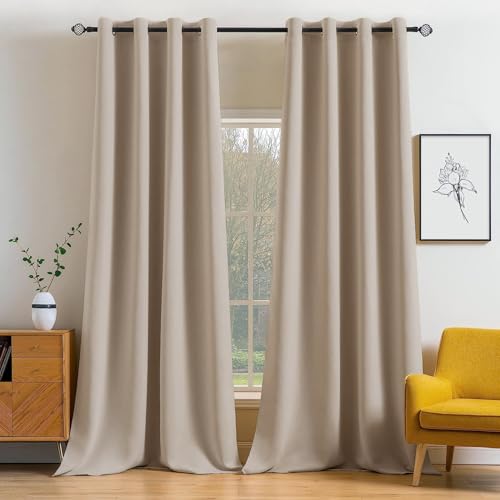 MIULEE Blackout Curtains 96 Inches Long for Bedroom Living Room Thermal Insulated Room Darkening Grommet Top Solid Light Blocking Drapery Set of 2 Window Panels Taupe