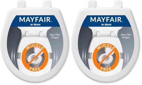 Image of Mayfair Caswell Modern Slow Close Toilet Seat, Durable Plastic Seat, Made in USA, Round, White (Pack of 2)