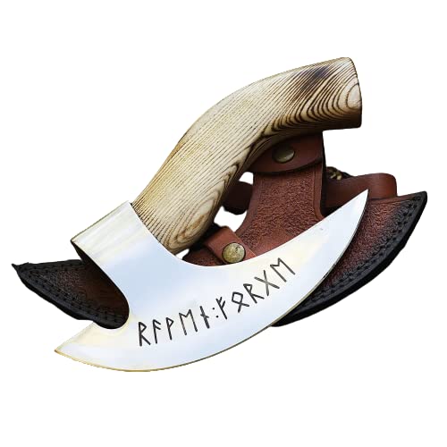 Miniatura 9 de Forest HuntingViking Steel Pizza Axe Authentic Medieval Pizza Cutter Axe Hand forged ax Rocking Pizza Gift Knife with leather sheath (Polished