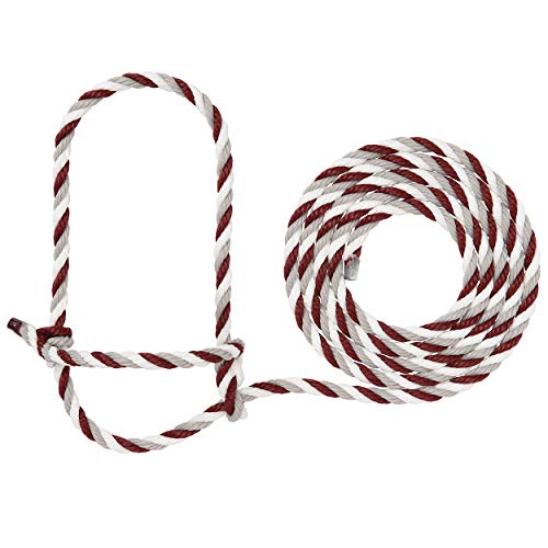 Weaver Livestock Braided Poly Rope Cattle Halter Adjustable Style Cow Calf Halter Livestock Handling Equipment for Showing Maroon/Gray/White