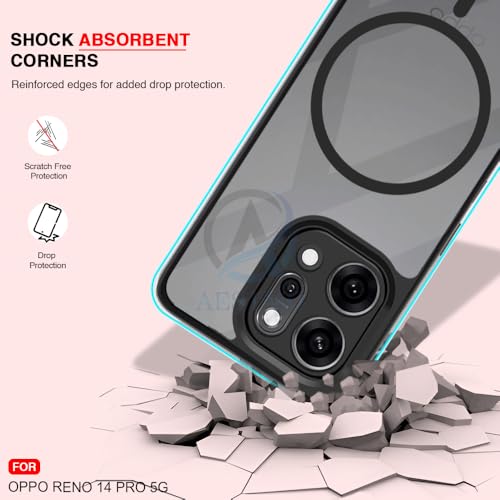 Image of AESTMO Oppo Reno 14 Pro 5G Back Cover | 360 Protection | Crystal Clear Hard Back Transparent | Compatible with MagSafe Accessories (PC+TPU, Black Bumper)