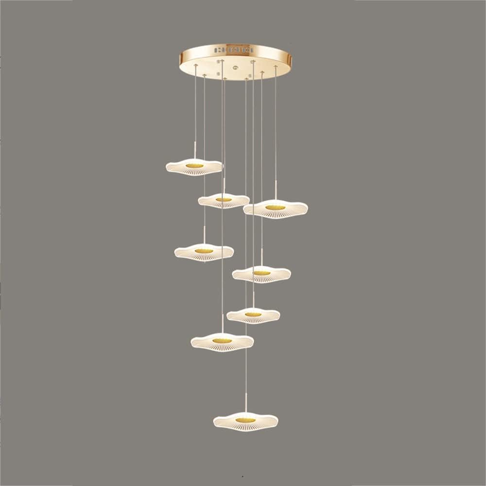 GGBBJJ Gold Lotus Leaf Shape 1-Light Pendant Light Modern LED Dining Chandelier 8-Lights Foyer Chandeliers for High Ceilings Flowers Nordic Entryway Staircase Lighting Living Room Kitchen Island