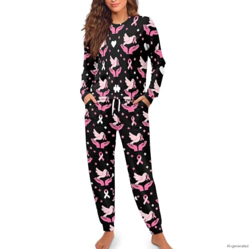 Image of Womens Pajama Sets 2 Piece Pjs Lounge Sets Long Sleeve Sleepwear Crew Neck Pullover Top with Long Pants