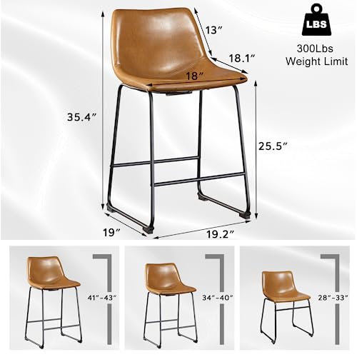Lemberi 26 Inch Bar Stools Set Of 2, Modern Counter Height Bar Stools, Faux Leather Barstool With Back And Metal Leg, Armless Dining Chairs For Kitchen Island Pub Living Room(Whisky, 2Pcs 26") #TOP1