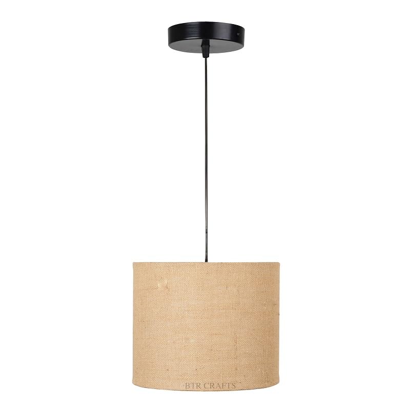 Unique Hanging Light, 10" Inches Natural Jute Hanging Drum Lamp Shade, Decorative Light for Living Room, Home, Bedroom, Home Décor Lightning/Black Canopy-image-14