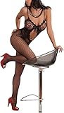 KeyinBox Corsetti Bodystocking Sexy Netz Catsuit Feine Spitze Overall Langarm mit offenem Schritt (Style 5)