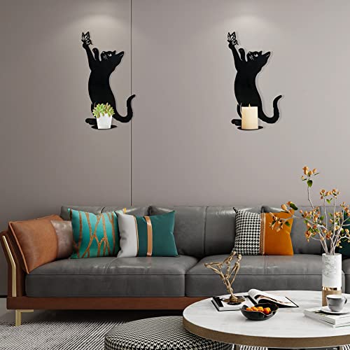 Kobjoy 1Pc Mini Metal Cat Home Décor, Wall Candle Sconces For Pillar Candles Led Flameless Candles, Candle Holder For Wall, Candlestick For Corridor, Entrance, Black Funny Cat Gifts For Lovers #TOP2