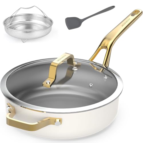 10-in-1 White Ceramic Nonstick Deep Saute Pan Set With Steamer & Lid, 4QT