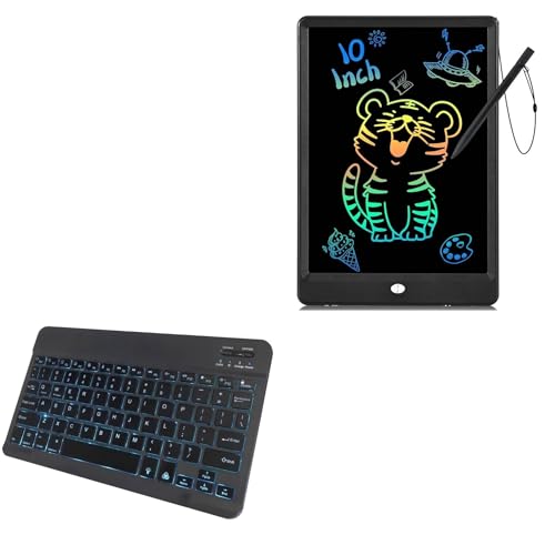 BoxWave Keyboard Compatible with PINKCAT Writing Tablet Doodle Board (10 in) - SlimKeys Bluetooth Keyboard - with Backlight, Portable Slim LED 7 Colors - Jet Black