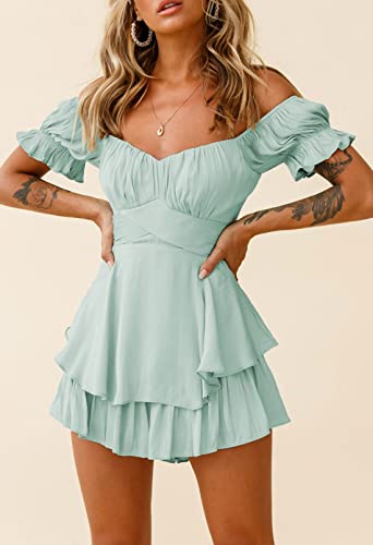 Image of AOHITE Womens Summer Tube Top Dress Off-Shoulder Ruffled Flowy Mini Short Dresses