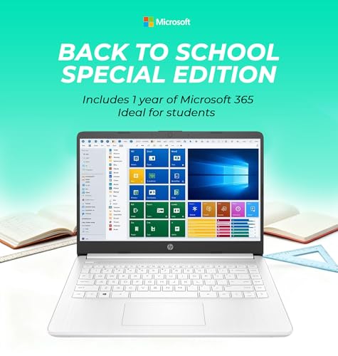 Image of HP 14 inch Laptop, Intel Dual-Core CPU, 16GB RAM, 256GB SSD, Soft White Finish, HD Display, Windows 11, Microsoft 365 Web Apps with 1TB OneDrive