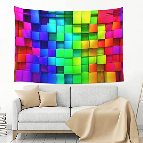 Rainbow Color Plaid Printed Tapestry, Aesthetic Funny Wall Hanging For Bedroom Living Room Dorm Home Decor 60 X 40 Inches #TOP2