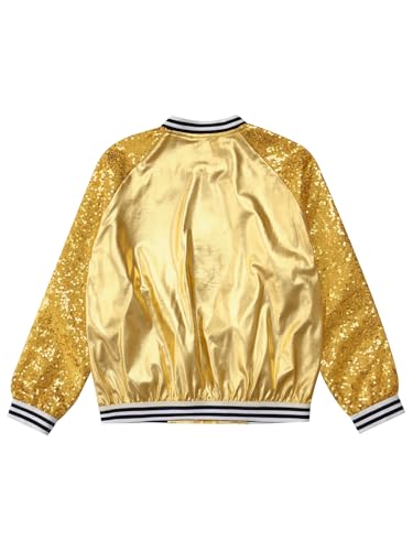 Kids Girl Sequins Hip Hop Dance Outfits Varsity Jackets Glittery Sparkle Baseball Coat Metallic Bomber Jacket4