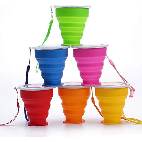 XSEXO Folding Travel Mug, 6 Piece Collapsible Silicone Cup with Lid, Expandable Drinking Glasses Set, Reusable Cup, Suitable for Camping and Hiking Cover