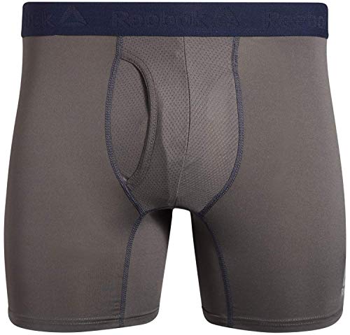Reebok Men's Boxer Briefs - 4 Pack Soft Performance Boxers for Men with Fly Pouch - Quick Dry Active Mens Underwear Pack S-XL, Size Large, Blue/Grey/Navy/Grey4