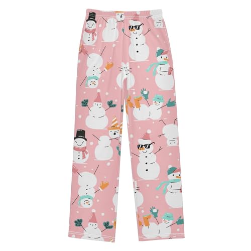 visesunny Boys' Pants Cute Snowman Soft Long Bottoms Elastic Waist Trousers Sweatpants with Pockets L