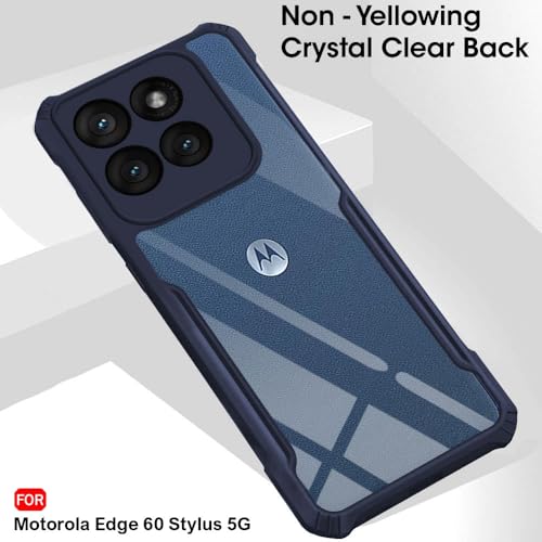 Image of TheGiftKart Shockproof Crystal Clear Back Cover Case for Motorola Moto Edge 60 Stylus 5G | 360 Degree Protection | Protective Design | Transparent Case for Moto Edge 60 Stylus (PC & TPU, Blue Bumper)