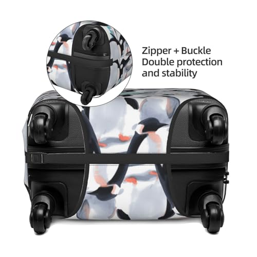 Watercolor Penguins Travel Luggage Cover Fits 18-32 Inch Luggage, Elastic Suitcase Cover Protector with Concealed Zipper for Wheeled Suitcase Tsa Approved4