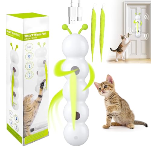 Thalire Giocattolo Interattivo per Gatti a Forma di Verme, Giocattolo Intelligente con Movimento per Gatti, Accessorio per da Interno, Ricaricabile USB-C, Ventosa Extra Larga