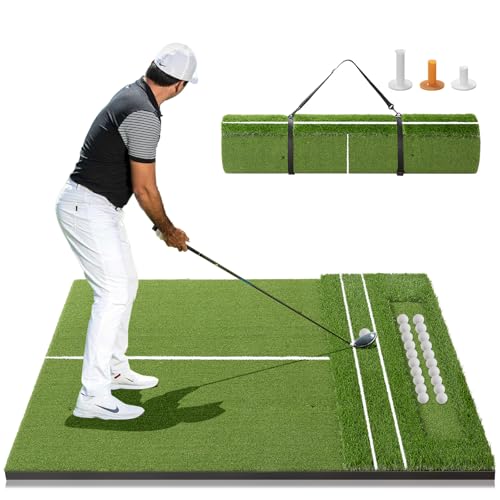 RELILAC 5x4ft Golf Mat with Ball Tray 26mm Thickened Golf Hitting Mats for Backyard Driving Range Indoor & Outdoor Practice Turf Matt with 3 Tees for Chipping Swing Driving Training