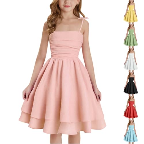 Girls Dresses Summer Spaghetti Strap Flowy Dress Teens Casual Ruched Smocked A Line Sundress Kids Clothes 8-13 Years