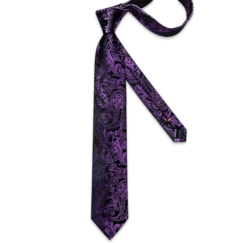 Image of DiBanGu Paisley Ties for Men Silk Necktie and Pocket Square Cufflinks Tie Clip Set Woven Classic Mens Tie for Wedding Party